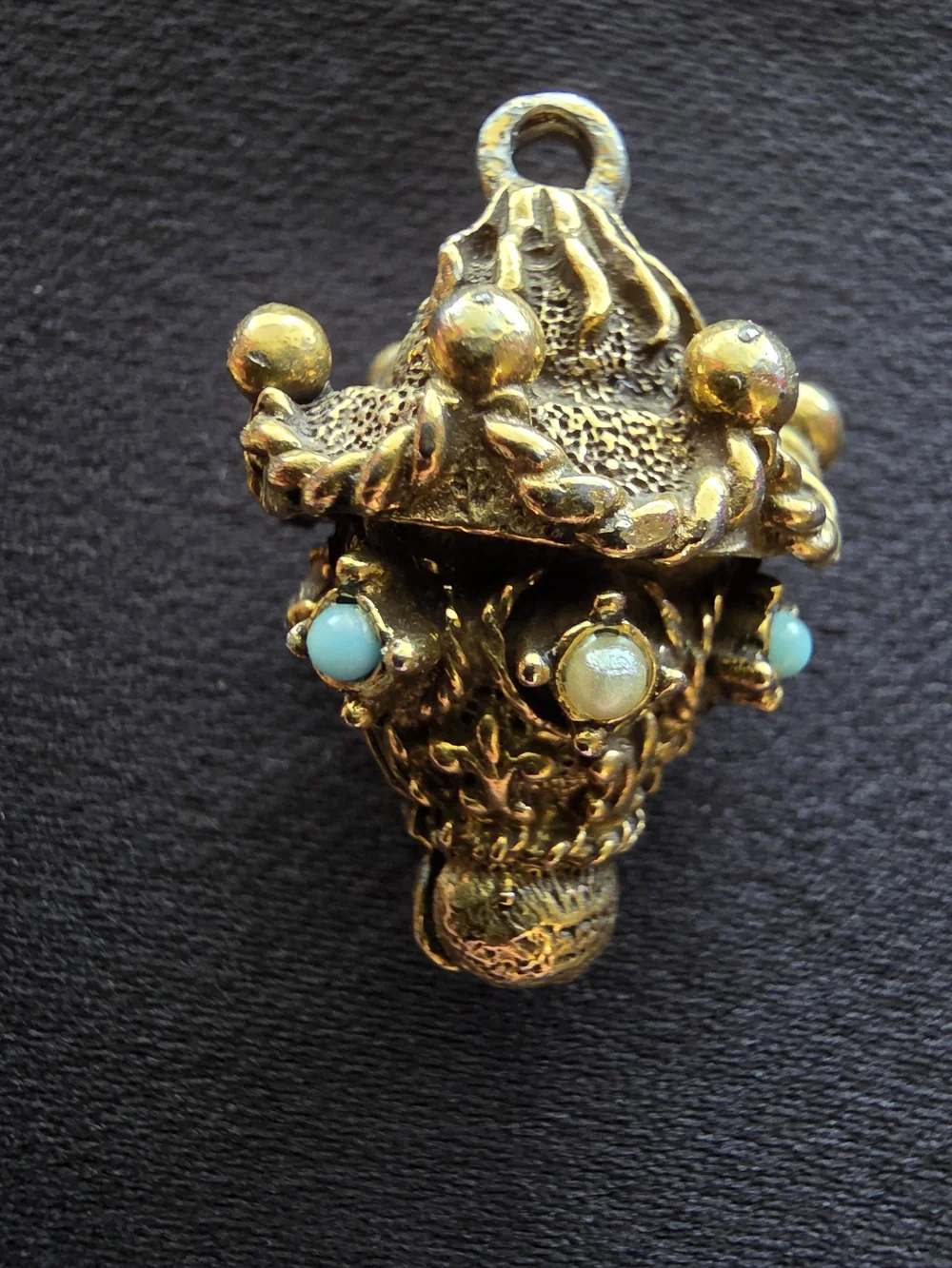 Florenza Gold Tone Bell & Lantern Pendant Charm Set Faux Turquoise Faux Pearl